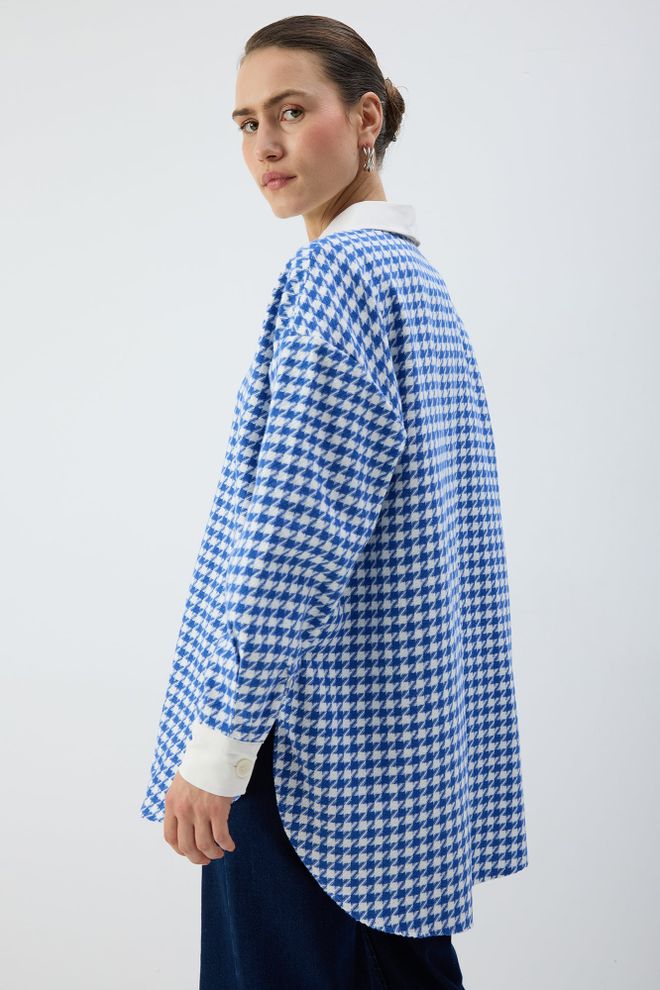 Touche Prive Синя Каре Уголемена Риза С Поло Яка И Дълги Ръкави Дрехи на едро Небрежен