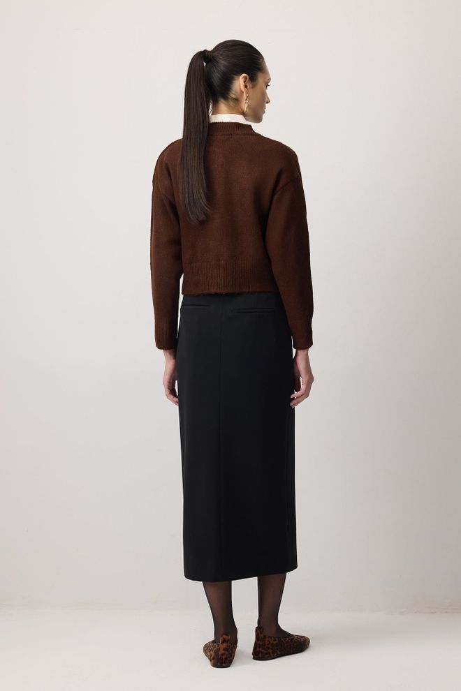 Touche Prive Kahverengi Hırka Düğmeli Normal Kalıp Yuvarlak Yaka Toptan Giyim Gündelik