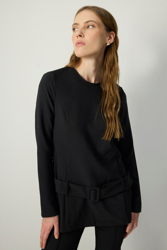 Touche Prive Schwarze Tunika Mit Knöpfen Für Formelle Eleganz Großhandelskleidung Modest