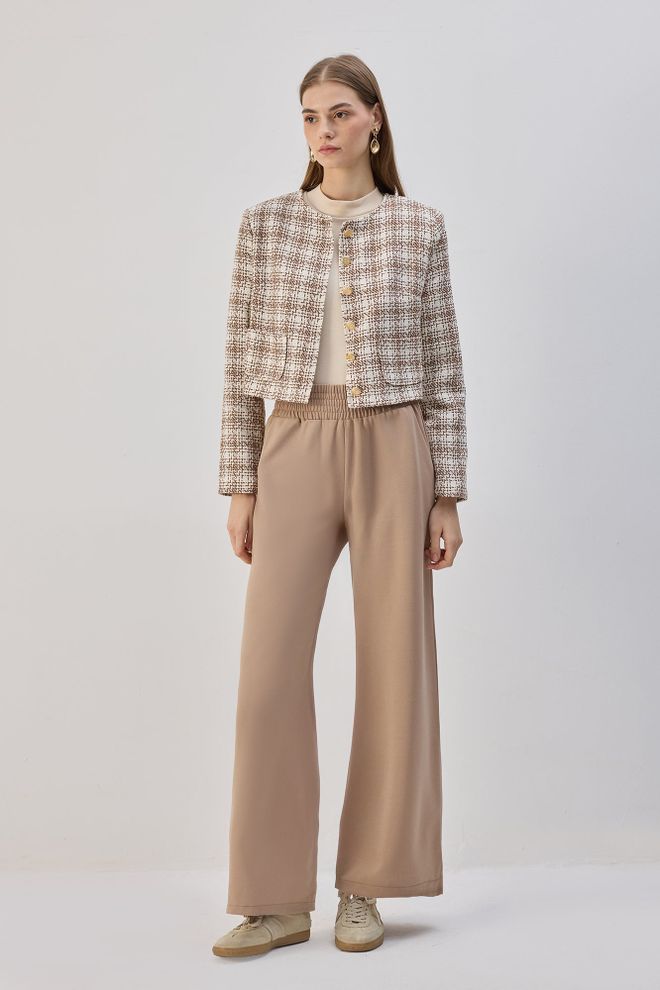 Touche Prive Beige Palazzo Pants High Waist Wide Leg Wholesale Clothing 1