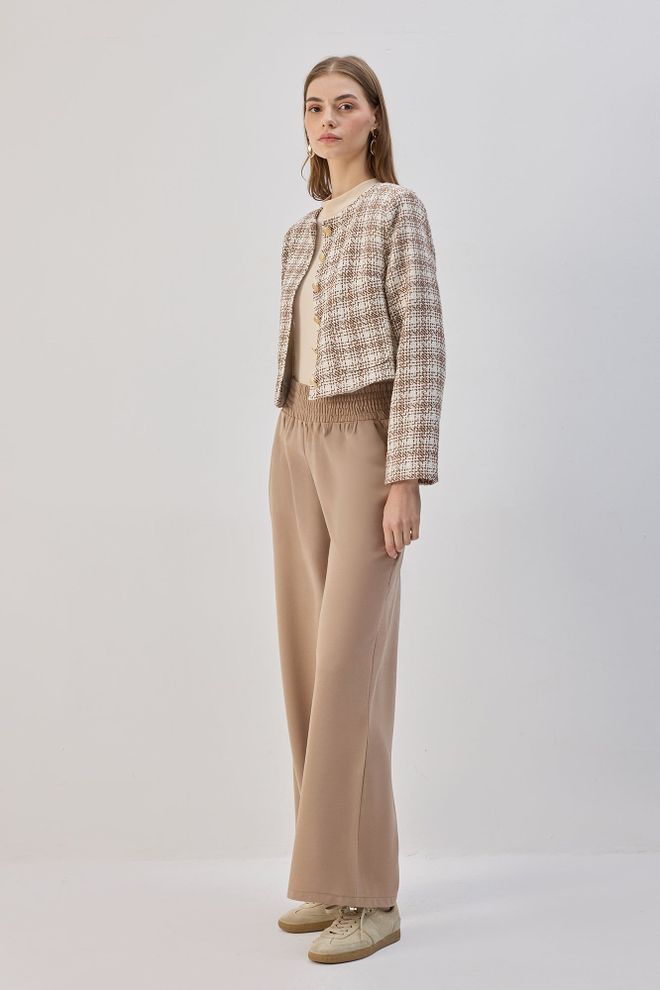 Touche Prive Beige Palazzo Pants High Waist Wide Leg Wholesale Clothing Lounge