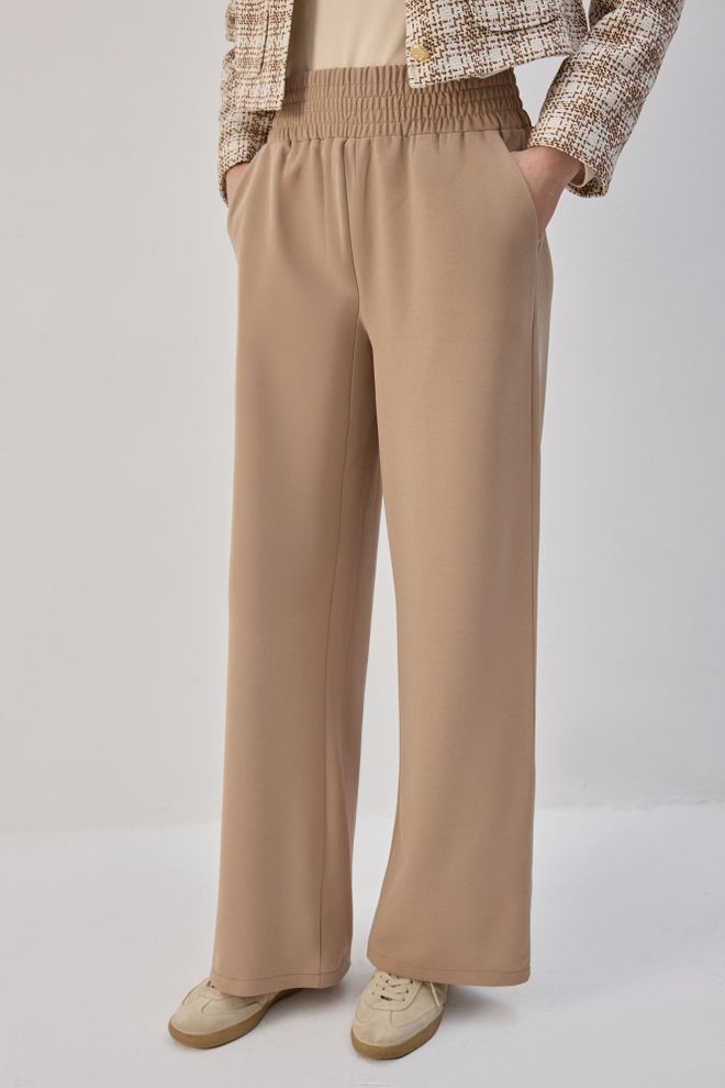 Touche Prive Беж Палаззо Панталоне Висок Струк Широк Ногавац Велепродаја одеће Неформалан