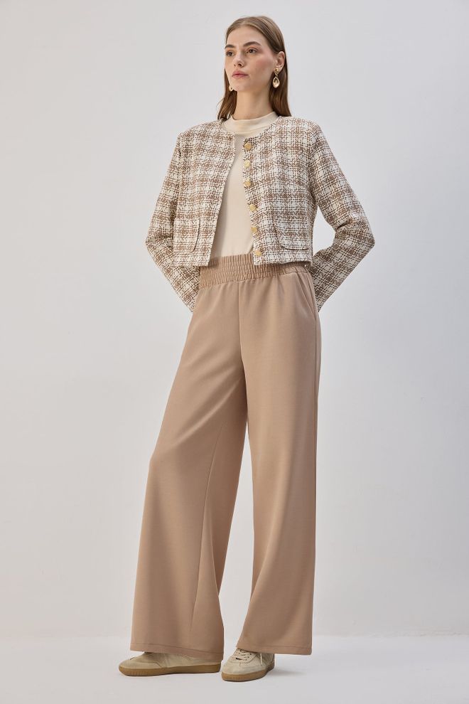 Touche Prive Beige Palazzo Pants High Waist Wide Leg Wholesale Clothing Elegant