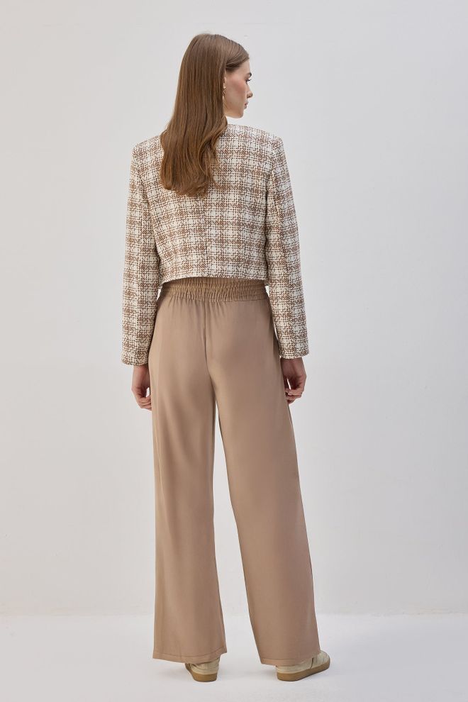 Touche Prive Beige Palazzo Pants High Waist Wide Leg Wholesale Clothing Spring