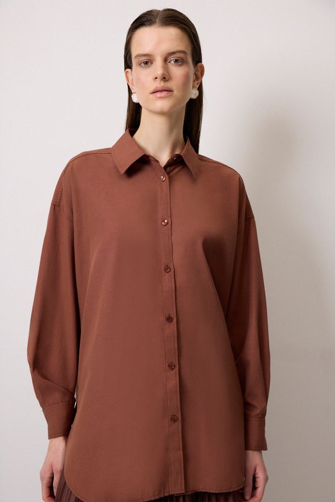 Touche Prive Camisa Marrón Sobredimensionada Abotonada Con Cuello Entallado Ropa al por mayor Casual