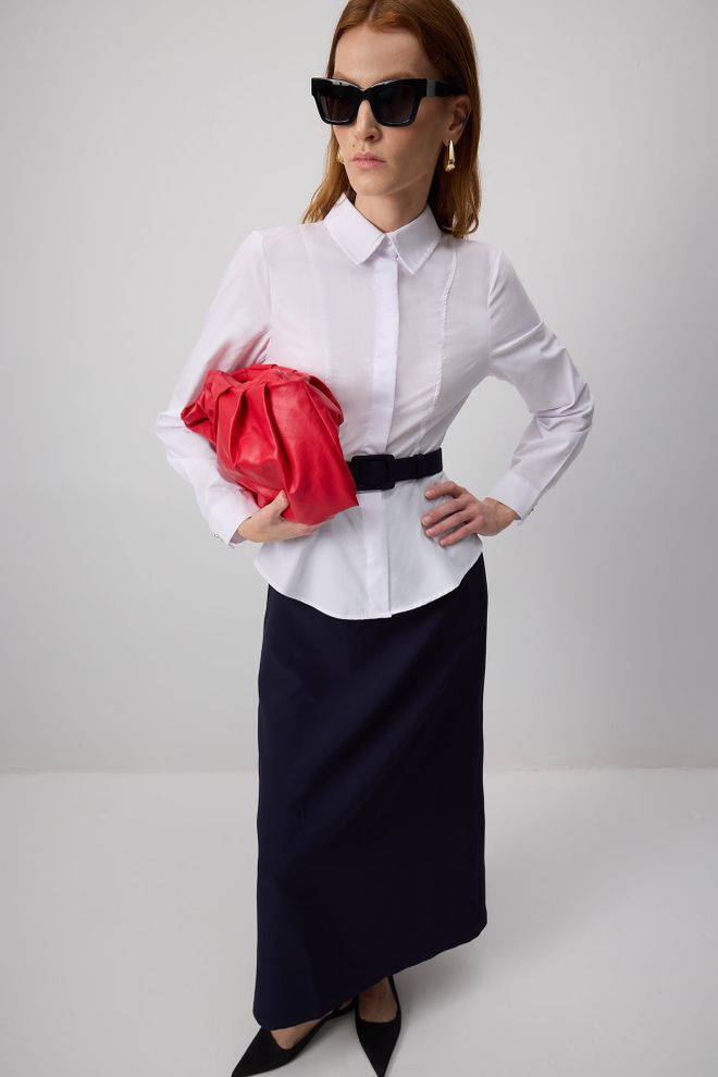 Touche Prive Bela Formalna Elegantna Dolgotrajna Obleka Majica Oblačila na debelo Formalno