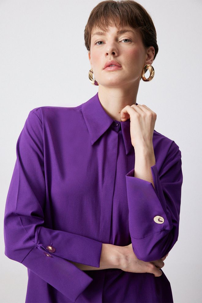 Touche Prive Fialová Košeľa Formálny Elegantný Neformálny Štýl Veľkoobchod s oblečením Práca