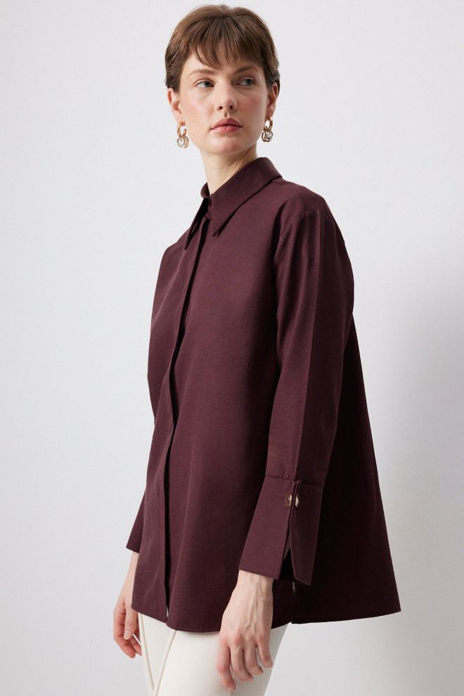 Touche Prive Majica Bordo Rdeča Formalna Elegantna S Polo Ovratnikom Oblačila na debelo Pomlad