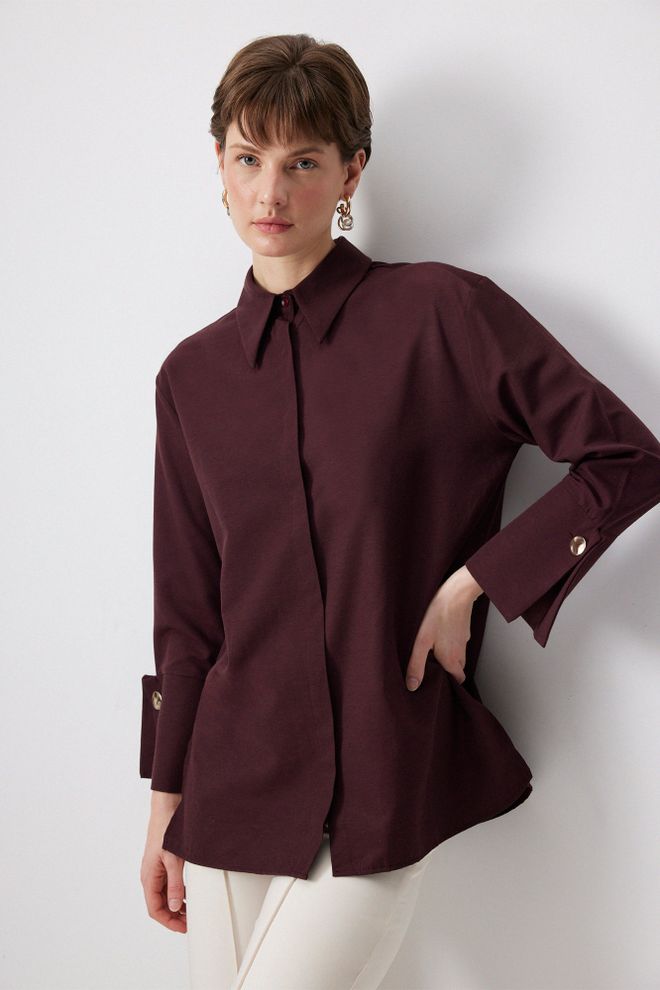 Touche Prive Majica Bordo Rdeča Formalna Elegantna S Polo Ovratnikom Oblačila na debelo Lounge