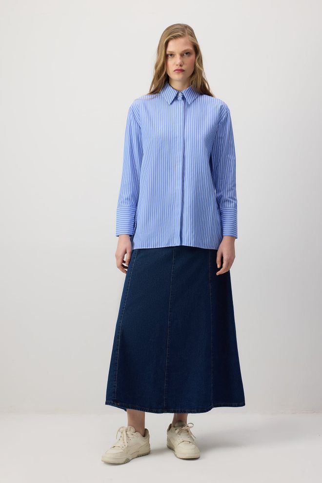 Touche Prive Mavi Gündelik Resmi Zarif Gömlek Toptan Giyim Gündelik