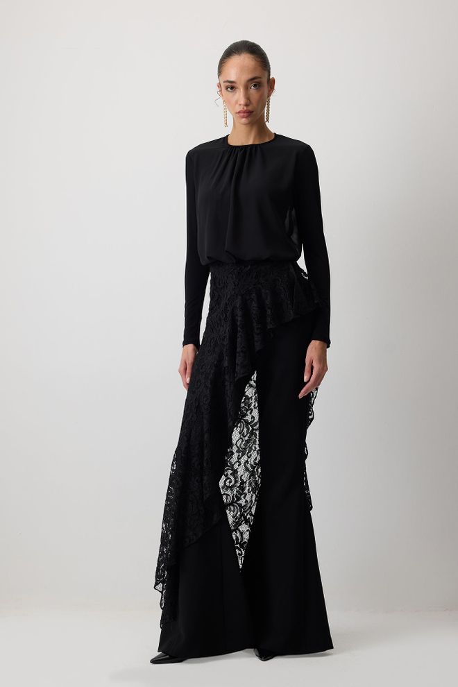 Touche Prive Negro Elegante Entallado Body Con Manga Larga Ropa al por mayor Antiguo