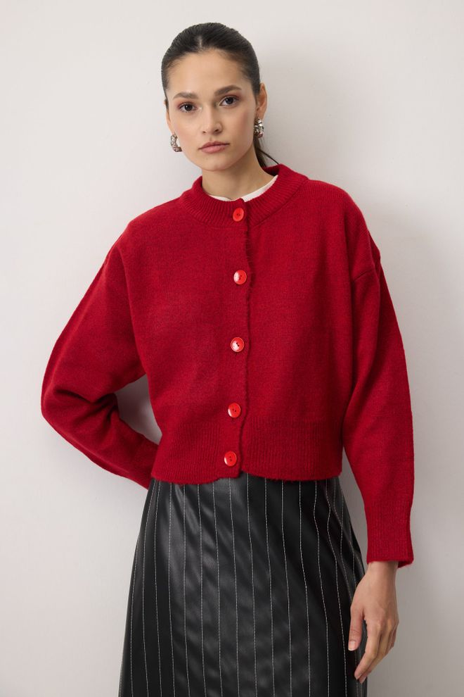 Touche Prive Crveni Kardigan S Ovratnikom Šal I Prugama Veleprodaja odjeće Posao