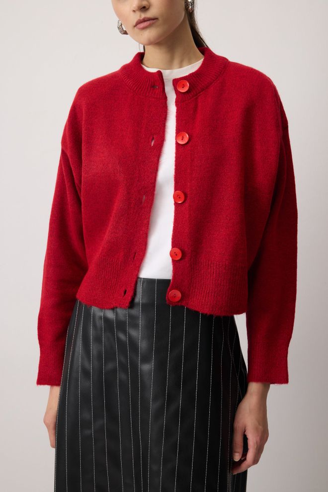 Touche Prive Crveni Kardigan S Ovratnikom Šal I Prugama Veleprodaja odjeće Jesen