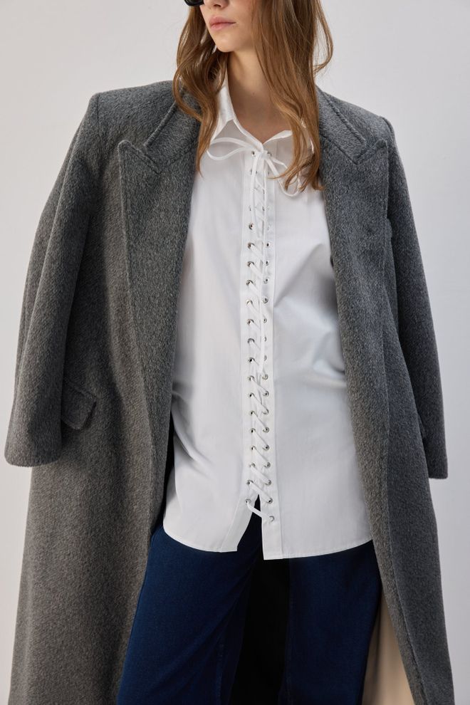 Touche Prive Chemise Blanche Col Polo Avec Laçage Vêtements en gros Décontracté