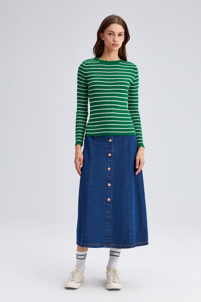 Touche Prive Body Vert Rayé Coupe Étroite Manches Longues Vêtements en gros Décontracté