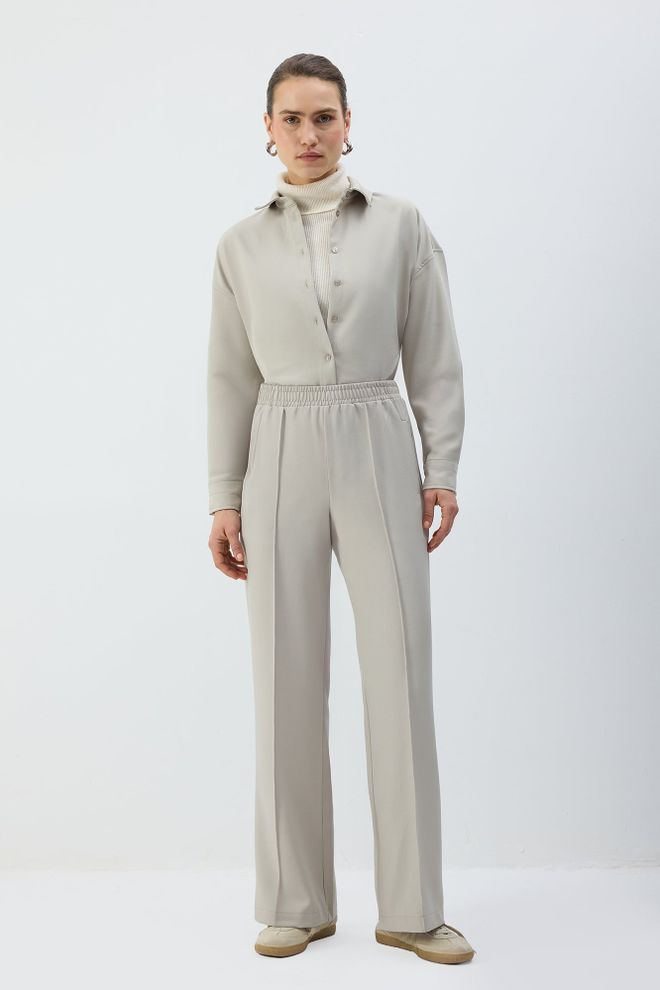 Touche Prive Beige Palazzo Hose Mit Weitem Bein Und Hoher Taille Großhandelskleidung Modest