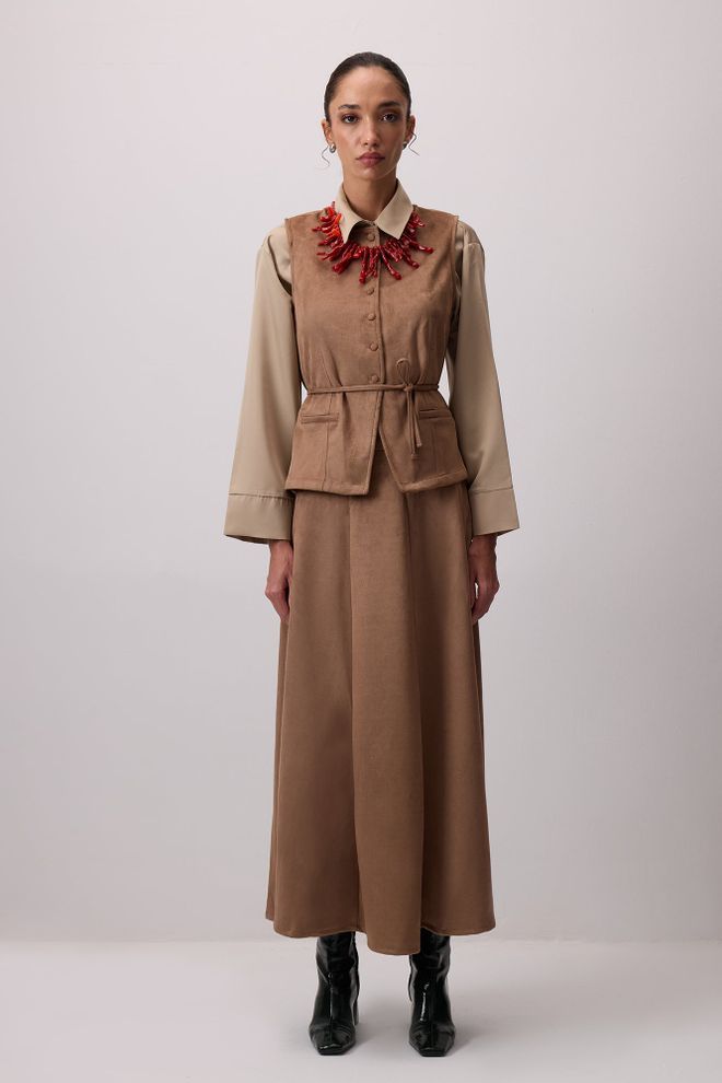 Touche Prive Bej Zarif Resmi Set Toptan Giyim Tesettür