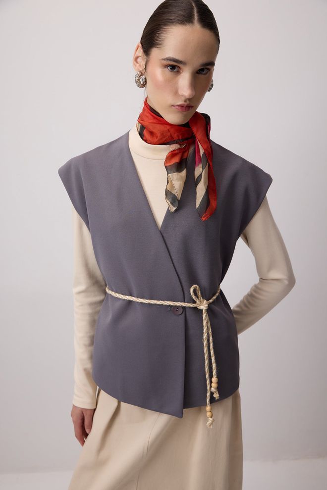 Touche Prive Colete Casual Cinzento Com Botões Roupas por atacado Modesto