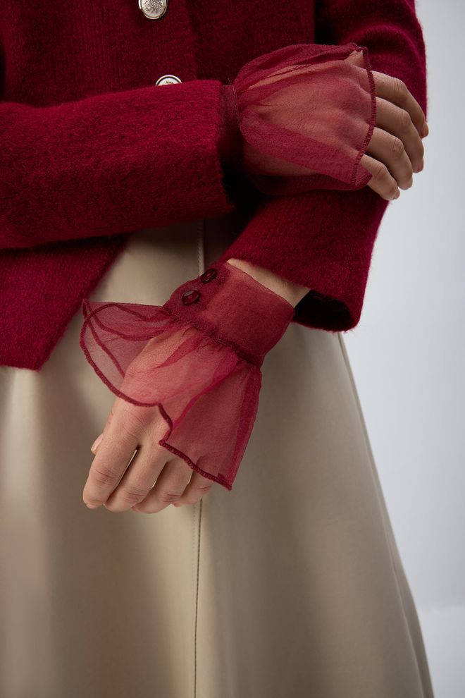 Touche Prive Kırmızı Zarif Fırfırlı Kollu Bluz Toptan Giyim Tesettür