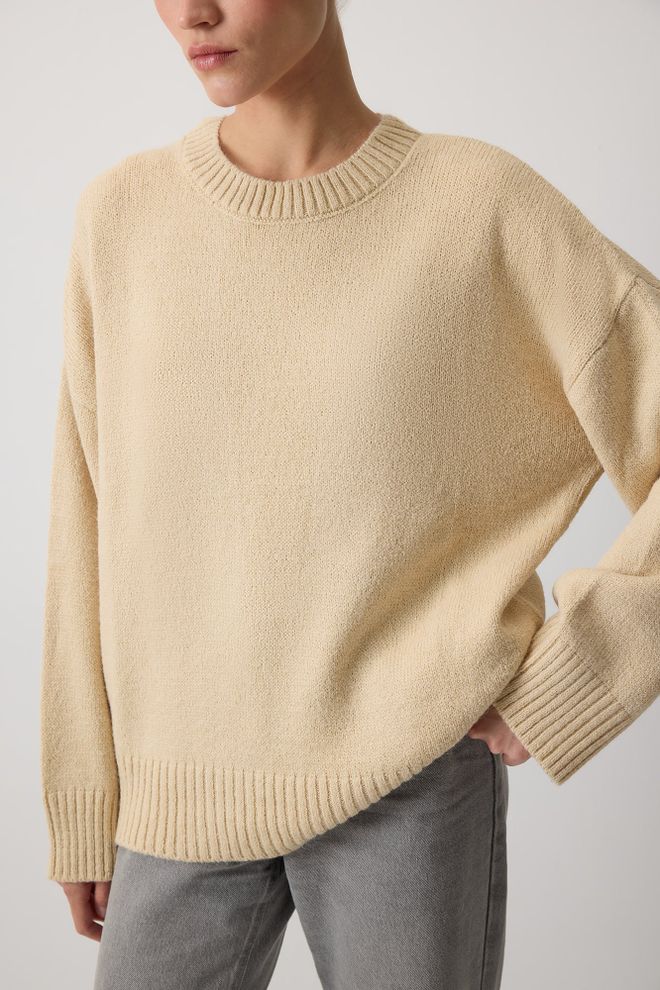 Touche Prive Bej Bol Kalıp Bisiklet Yaka Kazak Toptan Giyim Gündelik