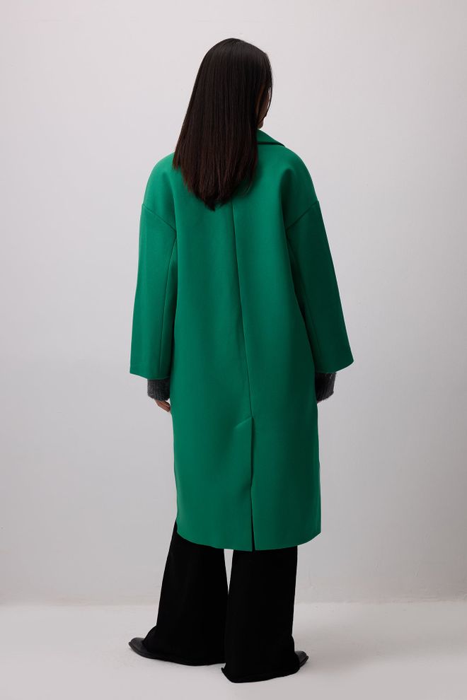 Touche Prive Yeşil Çift Düğmeli Uzun Kaban Çentikli Yakalı Toptan Giyim Gündelik