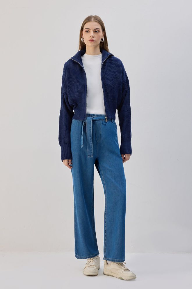 Touche Prive Mėlynos Palazzo Kelnės Su Aukštu Liemeniu Ir Raišteliais Didmeninė prekyba drabužiais Kokteilinė