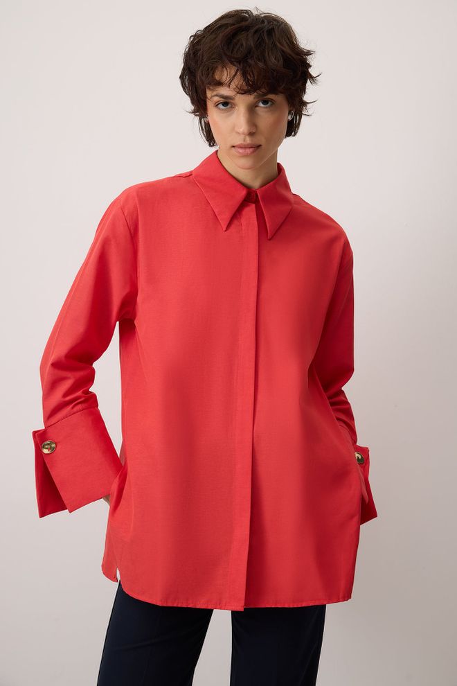 Touche Prive Červená Formálna Neformálna Elegantná Košeľa Veľkoobchod s oblečením Práca