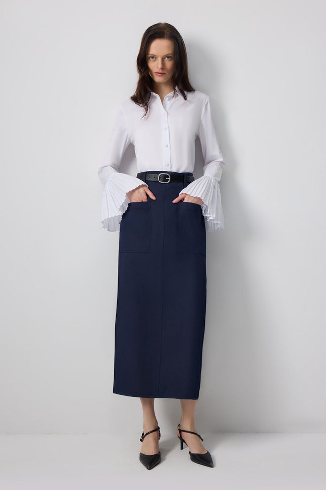 Touche Prive Beyaz Zarif Dar Kalıp Fırfırlı Kollu Bluz Toptan Giyim Gündelik