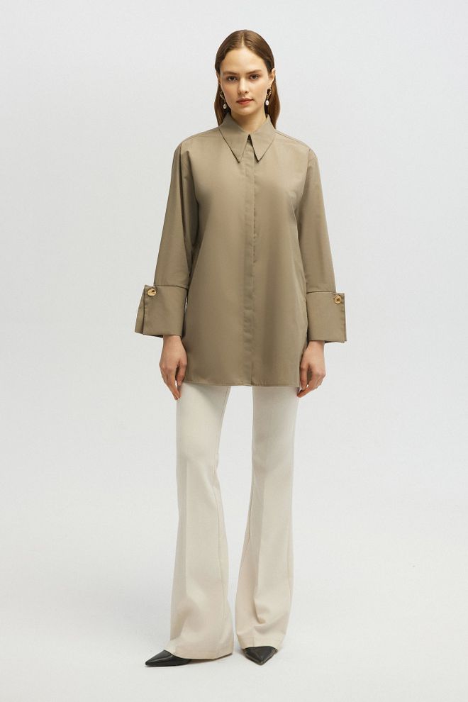 Touche Prive Majica Kaki Skromno Formalno Eleganten Ležerno Preppy Oblačila na debelo Lounge