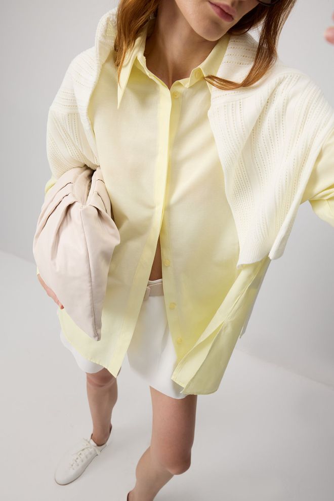 Touche Prive Sarı Bol Kesim Gömlek Çentikli Yakalı Toptan Giyim Gündelik