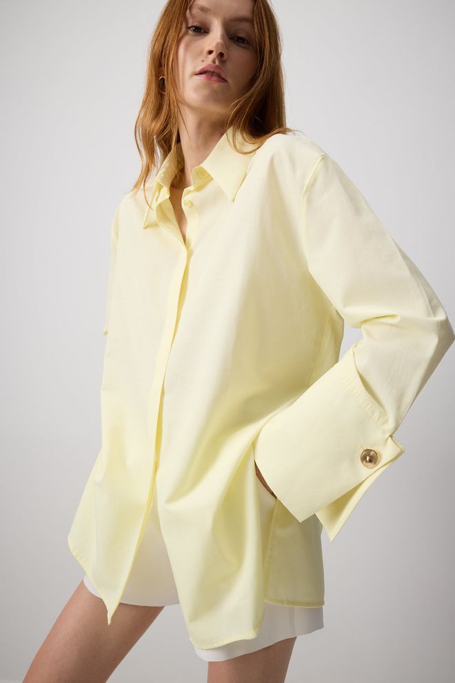 Touche Prive Žltá Košeľa Voľného Strihu S Vrúbkovaným Golierom Veľkoobchod s oblečením Doma