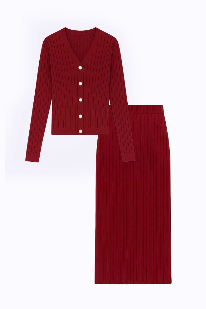 Touche Prive Set Bordo Zarif Çizgili Toptan Giyim Gündelik