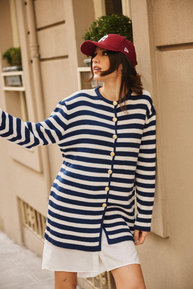 Touche Prive Cardigan Blu Navy A Righe Abbigliamento all'ingrosso Casuale