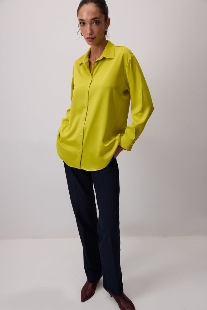 Touche Prive Sarı Resmi Zarif Gündelik Gömlek Toptan Giyim Gündelik