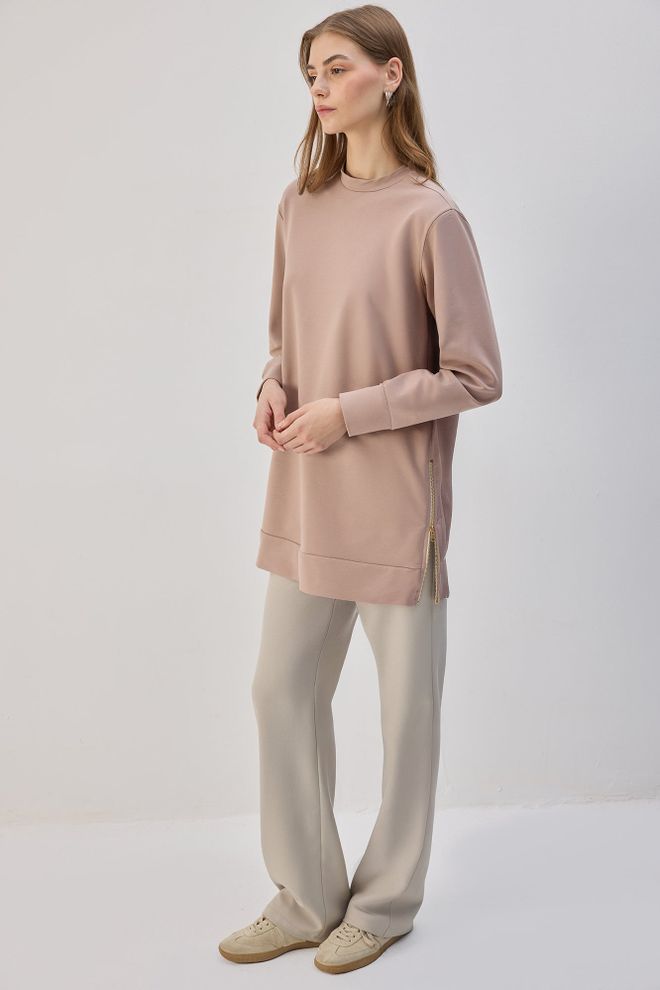 Touche Prive Bež Casual Skromna Tunika Z Zadrgo Oblačila na debelo Skromno