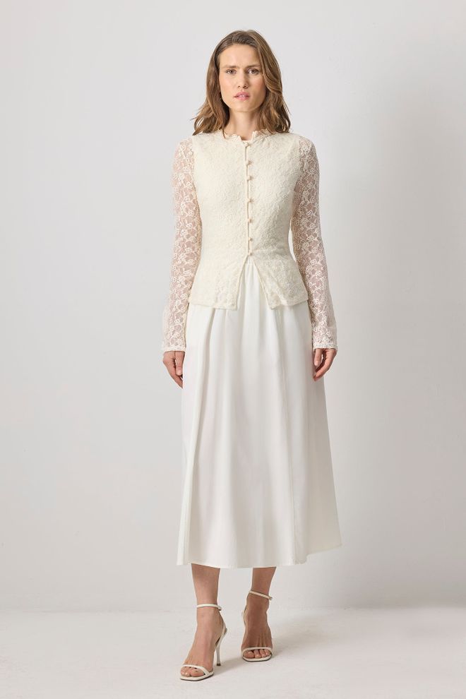 Touche Prive Ecru Elegante Formele Vintage Shirt Groothandel Kleding Bescheiden