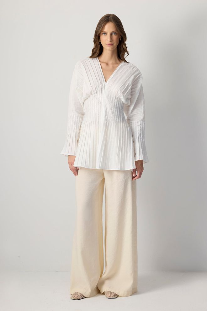 Touche Prive Bela Elegantna Tunika Z V izrezom In Zadrgo Oblačila na debelo Skromno