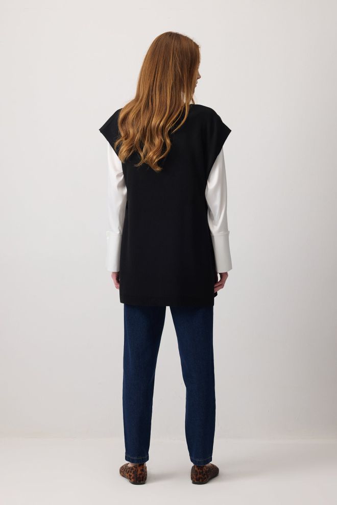 Touche Prive Jersey Negro Sin Mangas Con Cuello En V Y Largo Ropa al por mayor Modesto