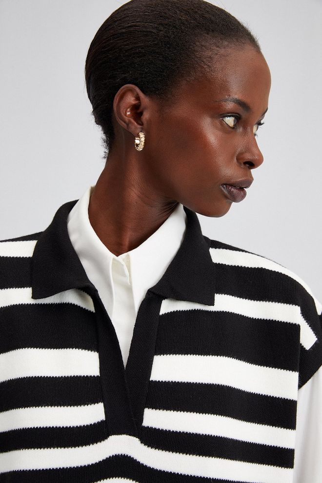 Touche Prive Siyah Çizgili Kolsuz Midi Triko Elbise Toptan Giyim Tesettür