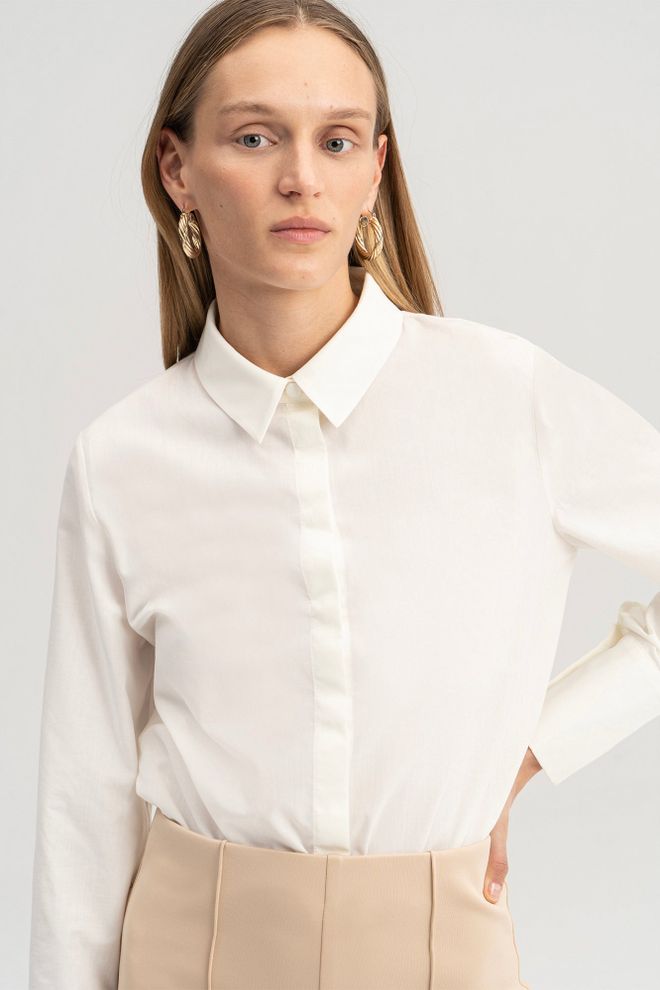 Touche Prive White Formal Elegant Polo Neck Shirt Wholesale Clothing Work