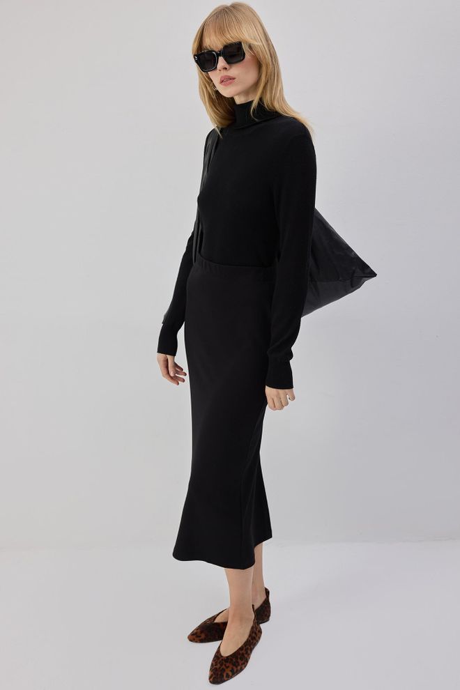 Touche Prive Siyah Zarif Balık Midi Etek Toptan Giyim Gündelik