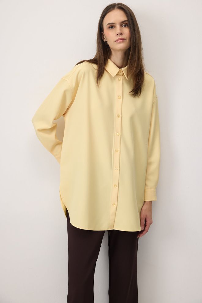 Touche Prive Sarı Oversized Bol Kesim Gündelik Resmi Gömlek Toptan Giyim Gündelik