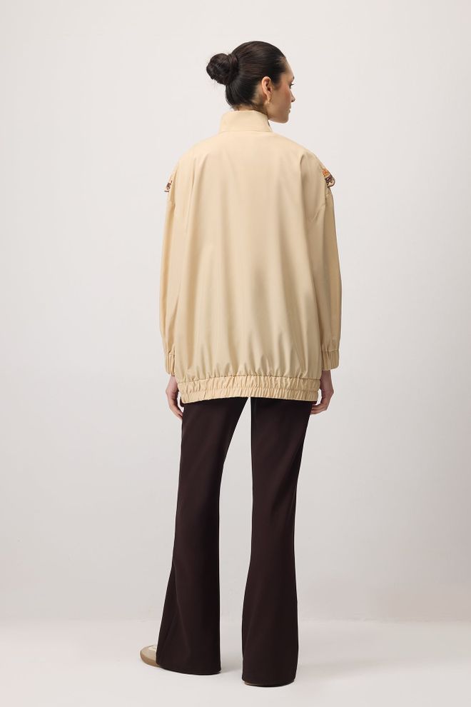 Touche Prive Beige Raincoat With Floral Ethnic Oversized Fit Wholesale Clothing Spring