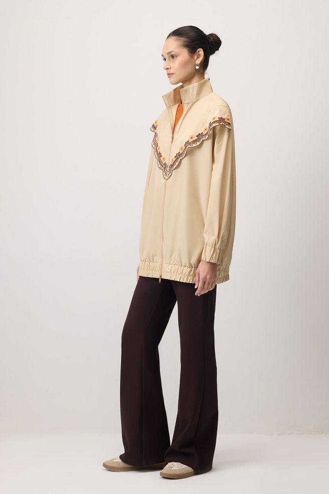 Touche Prive Beige Raincoat With Floral Ethnic Oversized Fit Wholesale Clothing 1