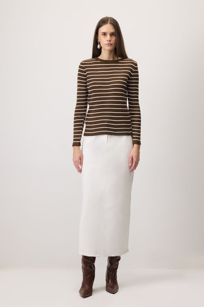 Touche Prive Body Brun Rayé À Manches Longues Vêtements en gros Décontracté