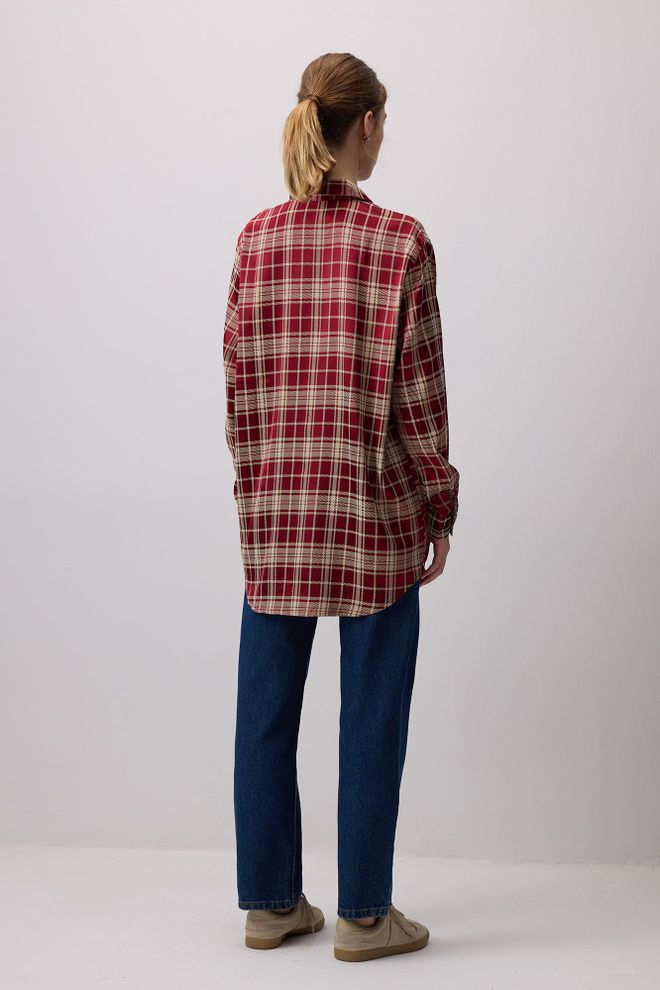 Touche Prive Бордовый Красный Повседневный Негабаритный Рубашка С Шалевым Воротником Оптовая продажа одежды Повседневный