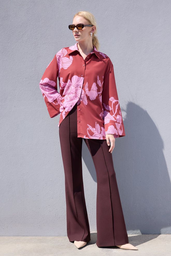 Touche Prive Camisa Bordó Con Flores Y Botones Para Trabajo Y Fiesta Ropa al por mayor Casual