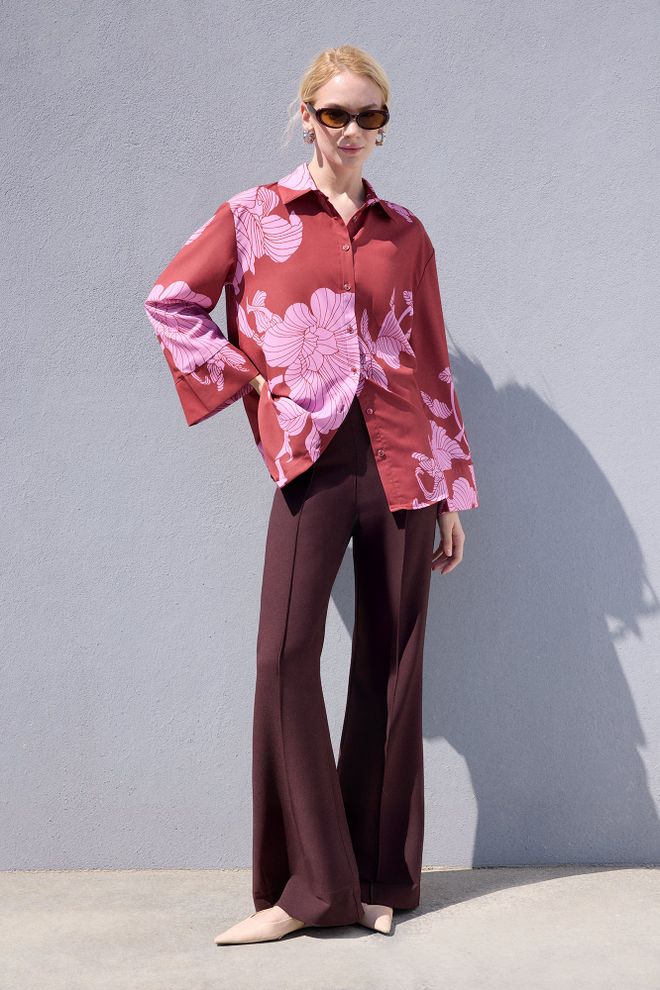 Touche Prive Claret Red Floral Buttoned Shirt For Work & Party Wholesale Clothing 1