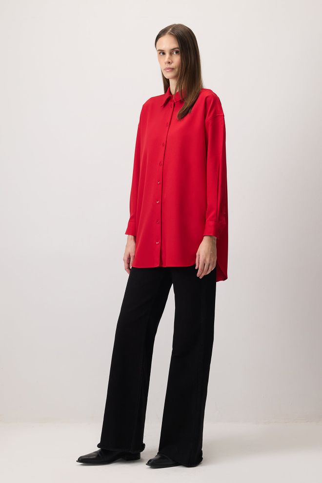 Touche Prive Kırmızı Oversize Kesim Polo Yaka Gömlek Toptan Giyim Gündelik