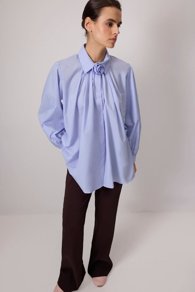 Touche Prive Синя Елегантна Риза С Копчета И Поло Яка Дрехи на едро Небрежен